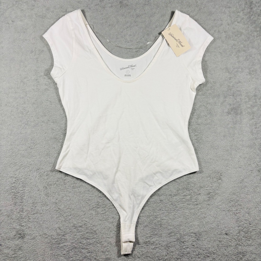 Universal Thread Bodysuit Womens Small Fresh White Scoop Neck Cap Sleeve NWT